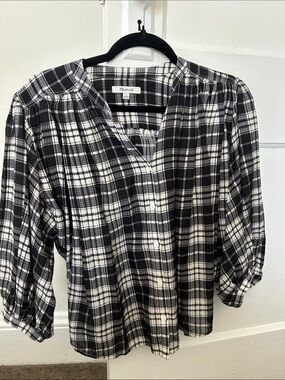 Madewell Black & White Plaid Button-Down Top